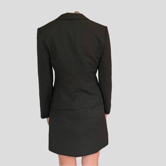 NWOT Holt Renfrew Wool Blend Fitted Blazer & Skirt Set Black with Grey Pattern - Picture 2 of 16